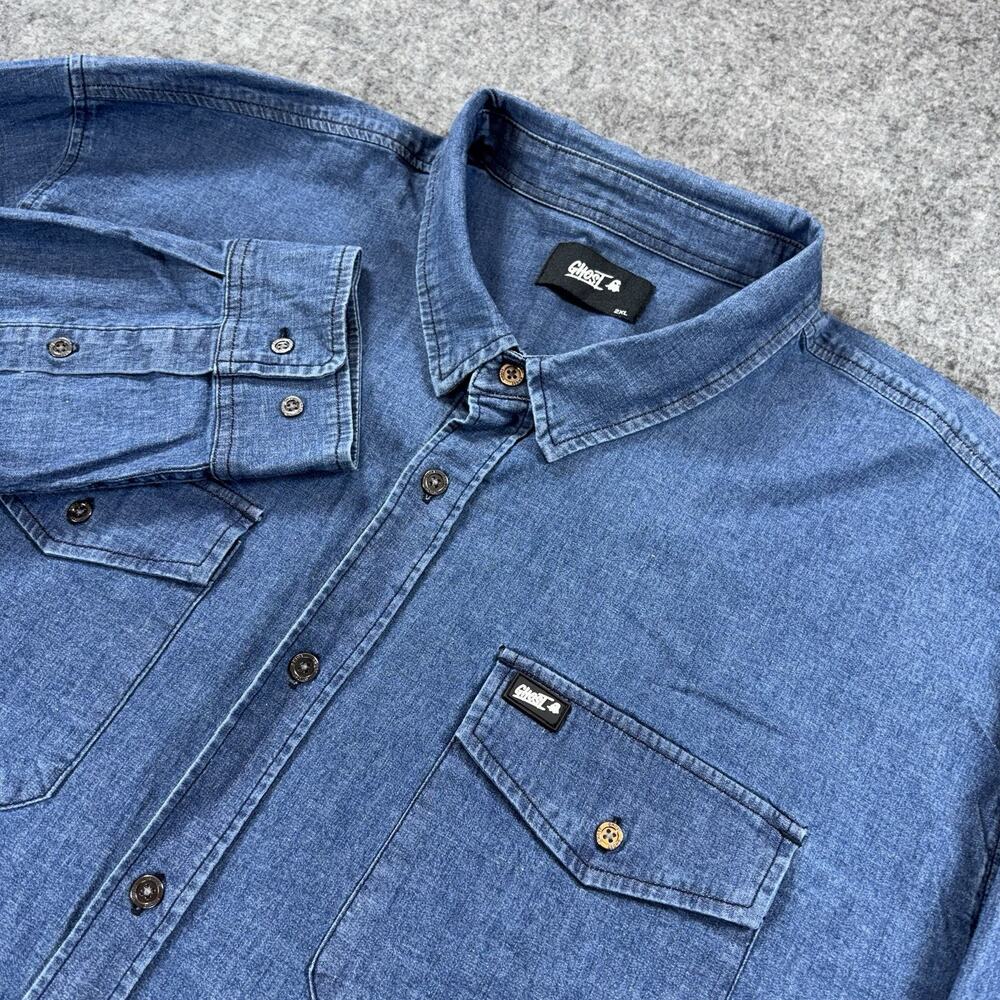 Ghost Lifestyle Long Sleeve Blue Denim Button Shirt Men’s XXL Pockets